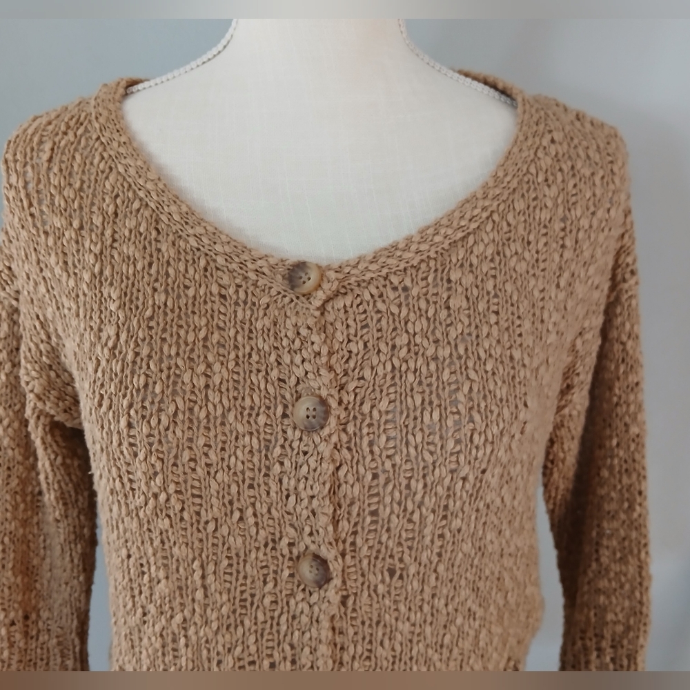 Zara Knit Button Front Tan Cardigan Sweater - Picture 4 of 9
